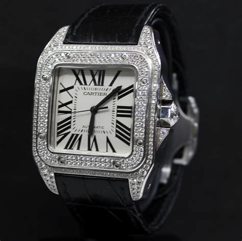 cartier santos 100 diamond replica|cartier santos diamond watch price.